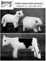 Vintage knitting pattern for 3 farm animals. Lamb, Pig & Cow. Bestway 931. PDF - $2.15