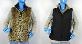 East 5th Reversible Leopard Animal Faux Fur Waterproof Zip Up Vest M 8 10 Pocket - £20.89 GBP