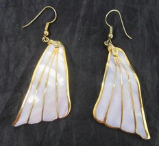 Gold Plated Mother of Pearl Fairy Wings Earrings White Rose Shell Butterfly Wing - £13.47 GBP