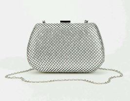 New BRIDAL》HOMECOMING》Silver Emboss Chain Purse Evening Bag》Hard Case Cl... - $24.99