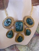 GOLDTONE TIBETAN SILVER AND DARK EMERALD BUBBLE BIB NECKLACE - $186.36 MXN
