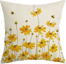The Aacors Spring Throw Pillow Cover 18X18 Yellow Coreopsis Honebee Decorations - £11.89 GBP