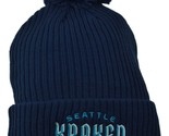 Seattle Kraken Navy Blue Wordmark Logo Pom Cuffed Knit Men&#39;s Winter Hat - £14.89 GBP