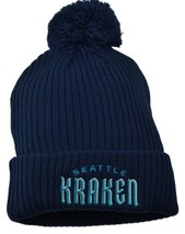 Seattle Kraken Navy Blue Wordmark Logo Pom Cuffed Knit Men&#39;s Winter Hat - £14.89 GBP