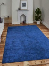 5 x 8 ft. Hand Knotted Gabbeh Silk Solid Rectangle Area Rug, Dark Blue - £166.53 GBP