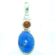 Dumortierite Amber Pendant Real Solid .925 Sterling Silver 8.6 G - $73.50