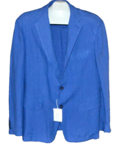 120% Lino Men&#39;s Bright  Blue Linen  Medium Fit Blazer Jacket Size US 2XL - £197.83 GBP