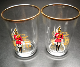 Soldier Marching Sword Pair of Shot Glasses France Marking Clear with Gold Lip - £10.37 GBP
