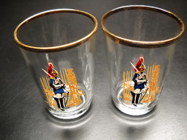 Soldier Standing Sword Pair of Shot Glasses France Marking Clear with Gold Lip - £10.37 GBP