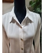 T&W Designs Womens White Tencel Collared Long Sleeve Button Down Casual Shirt XS - $28.00