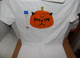 T Shirt Halloween Gildan 100% Cotton White Shirt Mean Pumpkin Medium Size 69N - £3.68 GBP