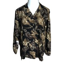 BonWorth Button Up Collared Shirt Blouse ~ Sz M ~ Brown ~ Paisley ~ Long Sleeve - £10.60 GBP