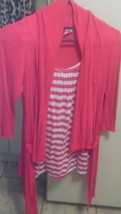 American City Wear Blouse/Top Size L. Jr. Rose With White Stripes 3/4 Sleeve - £8.38 GBP