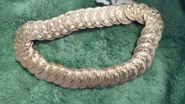 Belt Coin Look Gold Tone Stretch From 29&quot; to 36&quot; Approx.  Belt Vintage Belt - $10.64