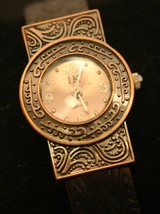 New ladies&#39; textured copper Mediterranean styled, spring cuff, quartz wristwatch - £15.98 GBP