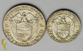 1930 Panama 1/4 Balboa &amp; 1/2 Balboa Pièce Argent plein De 2, Km#11.1 , 12.1 - $1,251.17 MXN