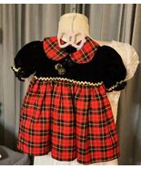 BABY CLUB VELVET PLAID LINED TULLED BABY GIRL DRESS 12mo RED BLACK GOLD - $200.22 MXN