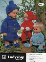 Vintage knitting pattern for dolls outfits 12 - 16in. Ladyship 4457. PDF - $3.00