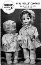 Vintage knitting pattern for 12 and 16 in dolls. Weldons A1157. PDF - $2.15