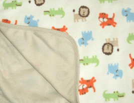 Carters Off White Tiger Lion Rhino Alligator Roar Baby Blanket Tan Back Fleece - £14.05 GBP