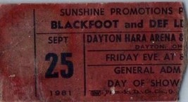 Vintage Def Leppard Blackfoot Ticket Stumpf September 25 1981 Dayton Ohio - £40.18 GBP