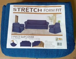 STRETCH FORM FIT - 3 Pc Slipcovers Set,Couch/Sofa+Loveseat+Chair Covers ... - £55.77 GBP