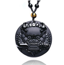natural Obsidian stone Hand carved Chinese dragon head charm pendant necklace - £12.69 GBP