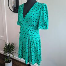 Topshop Green Black Polka Dot Puff Sleeve Dress Size 8 Side Zipper - €51,54 EUR