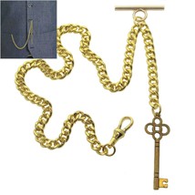 Albert Chain Gold Color Pocket Watch Chain Vintage Key Fob T Bar Swivel Clip 158 - £13.06 GBP
