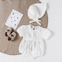 NEW Baby Girls White Eyelet Short Sleeve Bubble Romper Bonnet Hat Easter Outfit - £8.75 GBP
