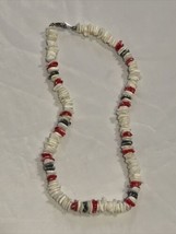 Hawaiian Stone Necklace Vacation Beach Vintage 18” Red Gray &amp; White Stones - £14.00 GBP