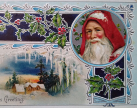 Santa Claus Christmas Postcard 1908 Icicles Hearty Greetings Vintage Germany 679 - £12.13 GBP