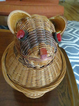 vtg handmade hand woven figural 2 piece animal wicker basket  box. - £17.01 GBP