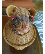 vtg handmade hand woven figural 2 piece animal wicker basket  box. - £17.13 GBP