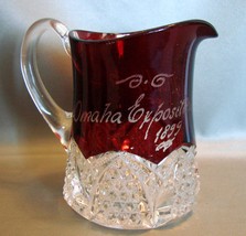 1899 Omaha Expo -Ruby Diamond Cut Glass Souvenir Creamer Antique - £9.50 GBP