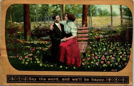 Vtg Postcard 1910 Romance Gilded Garden Say the Word and We&#39;ll Be Happy - £11.70 GBP