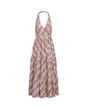 NWT Polo Ralph Lauren Madras Tiered Wrap Maxi in Plaid Cotton Halter Dress 6 - $120.00