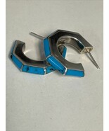 950 Sterling Silver &amp; Blue Turquoise Earrings Stunning Color Unique Style - $57.37