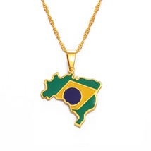 Anniyo Brazil Map and Flag Pendant &amp; Necklace Brasil Maps Silver Color/Gold Colo - £13.40 GBP