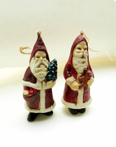 Two (2) Porcelain Victorian Folk Art Santas Holding Teddy Bear Apples Ch... - $27.90