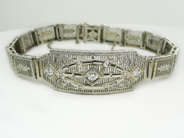 Vintage Art Deco 14k White Gold Diamond Station Bracelet , 12.9 grams - £1,315.10 GBP