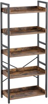 Rolanstar Bookshelf 5 Tier with 4 Hooks , Industrial Wood Bookcase, Vintage - £83.38 GBP