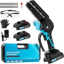 Mini Chainsaw [10 Pcs], Portable Handheld Chainsaw Cordless with 2 Batteries, - £33.73 GBP