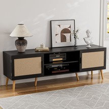 Black Long Boho Media Tv Console For Living Room, Entertainment Center With - $155.93