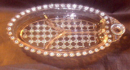 Vtg Clear Glass Crystal 3 Section Relish Dish Scalloped Edge Oval Shape - £7.60 GBP