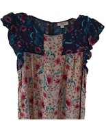 Andree By Unit Blue Floral Top Blouse Cap Sleeves Size M - $11.84