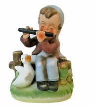 Vintage Napcoware Figurine Boy Playing Flute with Dancing Duck #9485 Japan  - £13.39 GBP