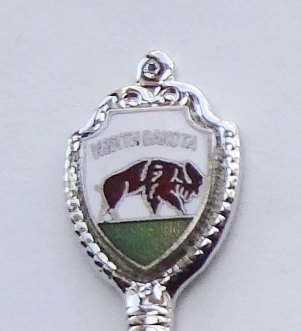 Primary image for Collector Souvenir Spoon USA North Dakota Bison Buffalo Emblem Fluted Bowl