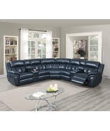 Tarsus Navy Blue Leather Gel Reclining Sectional Sofa with Console - $1,768.00
