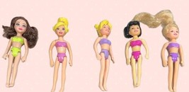 Lot Of 5 Polly Pocket Dolls Bend At Waist 3 w/ Plastic Hair 2 w/ Brushing Hair - $14.01